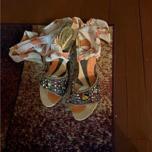 Embellished Sandals with Scarf Tie
